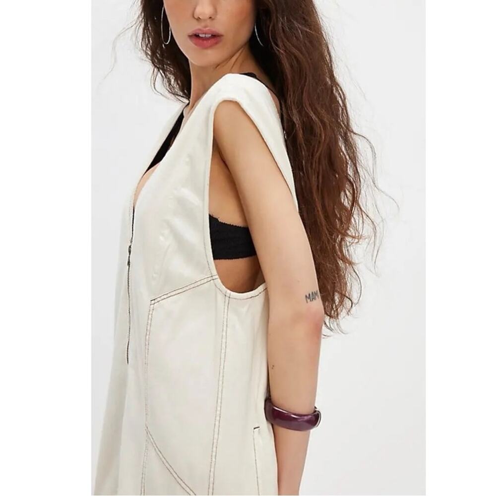 Free People Santino Denim Zip Front Midi Dress in Ecru Size Medium Minimalist - Picture 6 of 15